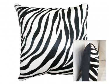 Coussin en peau de vache imprimée zèbre une face peau de vache, une face tissu