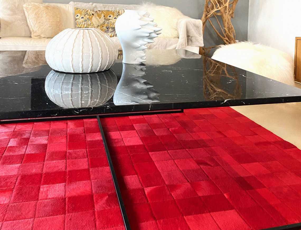 Tapis Patchwork rouge en Peau de vache