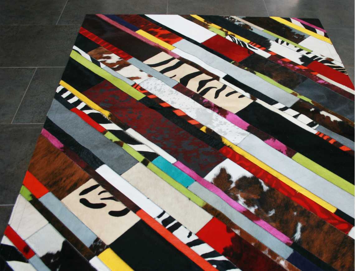 Tapis Patchwork Bandelette en Peau de vache multicolore