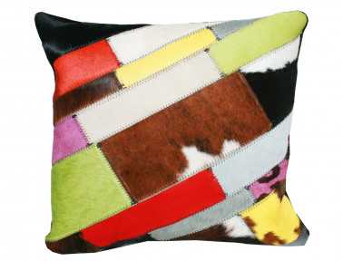 Coussin Patchwork Bandelette en Peau de vache multicolore
