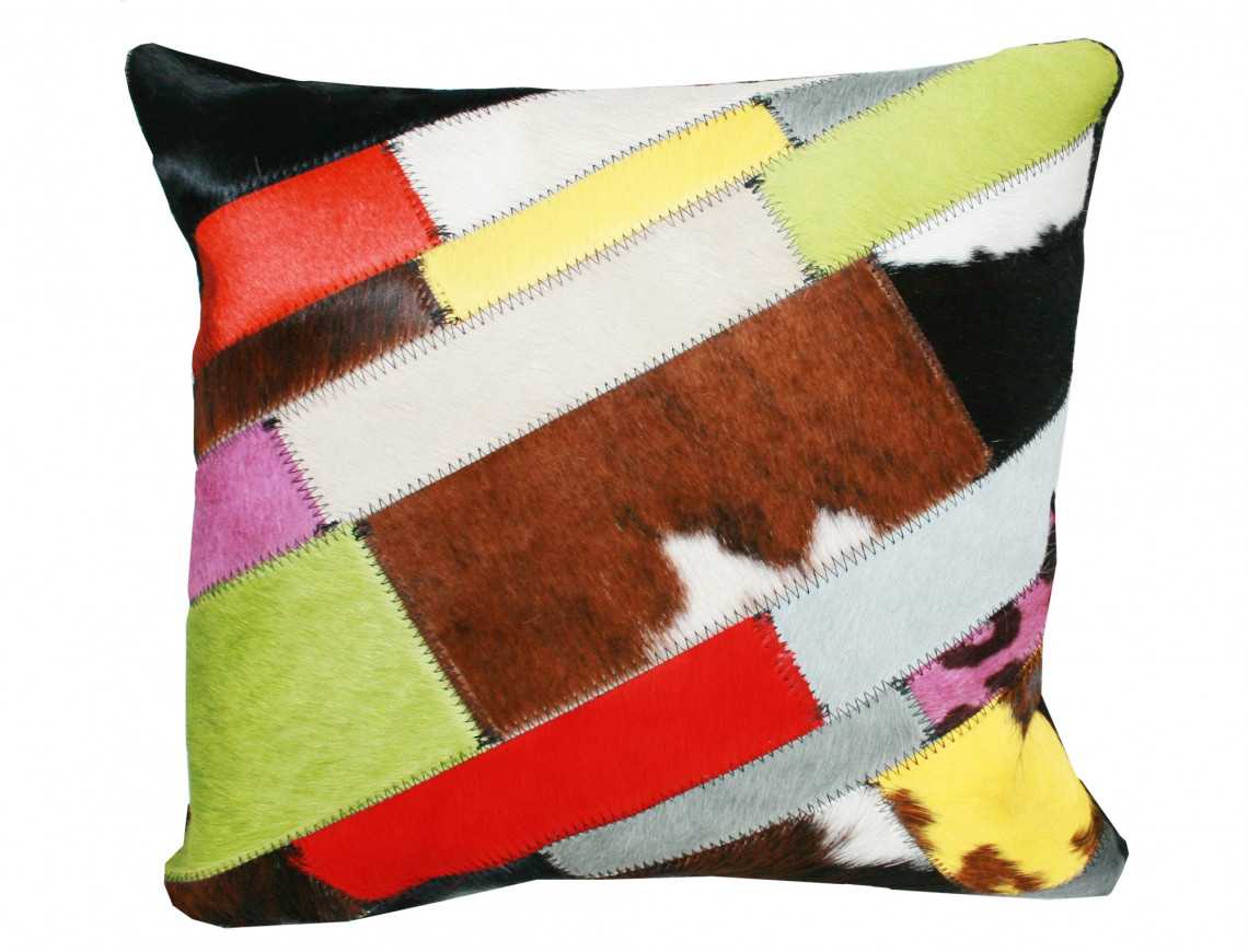 Coussin Patchwork Bandelette en Peau de vache multicolore