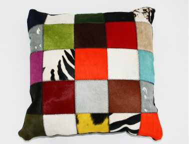 Coussin patchwork Elmer en Peau de vache multicolore simple face