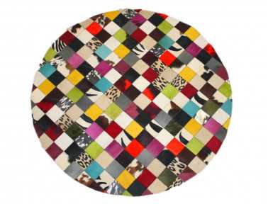 Tapis Patchwork Elmer Rond en Peau de vache multicolore
