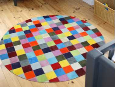 Tapis Patchwork Elmer Rond en Peau de vache unie multicolore