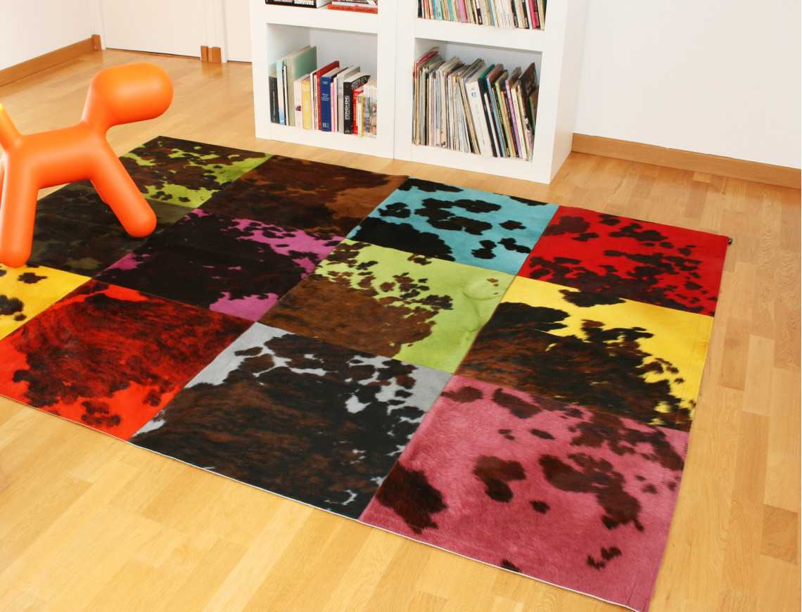 Tapis Patchwork vache naturelle teintée