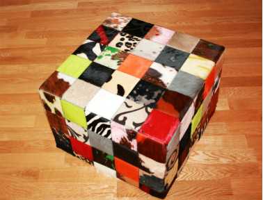 Pouf patchwork Elmer en Peau de vache multicolore