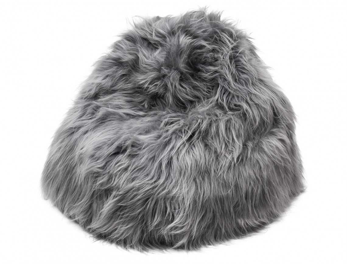 Pouf poire en mouton Islandais teinté gris
