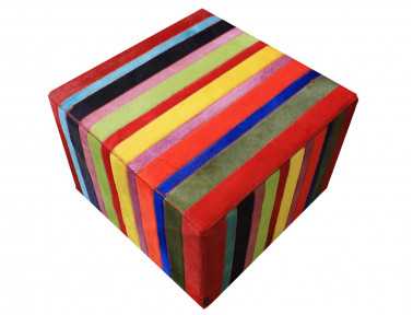 Pouf en patchwork de peau de vache blanche argentée