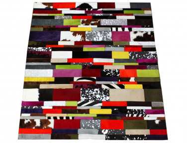 Tapis Patchwork Bandelette en Peau de vache multicolore