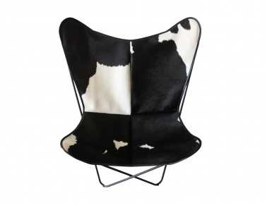Fauteuil Butterfly en peau de vache Noire et Blanche