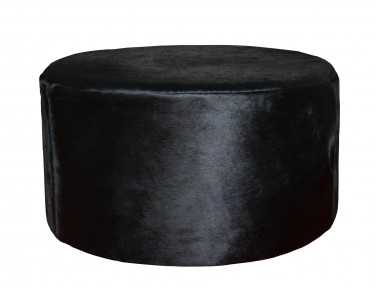 Pouf rond Bilbao en Peau de vache teintée noire