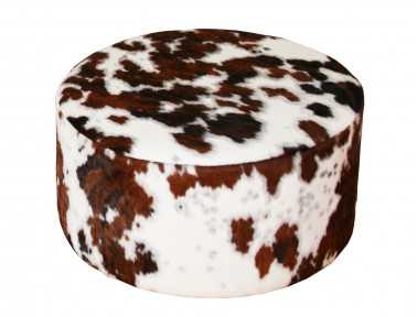 Pouf rond Bilbao en Peau de vache Normande claire