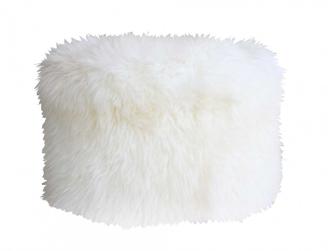Pouf rond en peau de mouton blanche