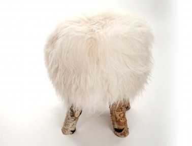 Tabouret en mouton avec pieds en véritable bois de Bouleau