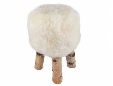Tabouret en mouton poils courts avec pieds en véritable bois de Bouleau