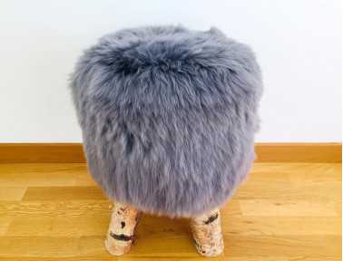 Stool in sheep "Dona" short hairs with feet in real Birch wood