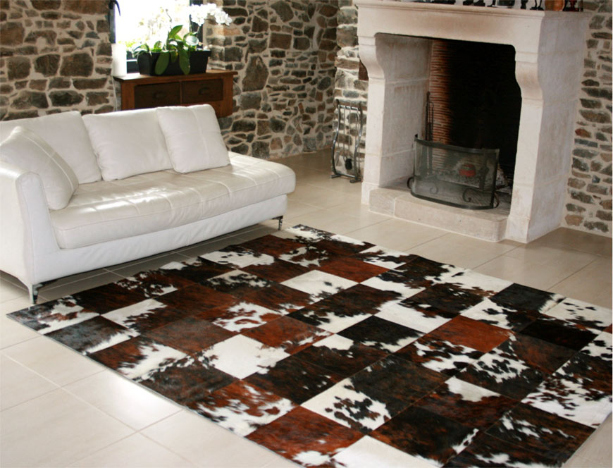 Tapis patchwork en peau de vache Normande