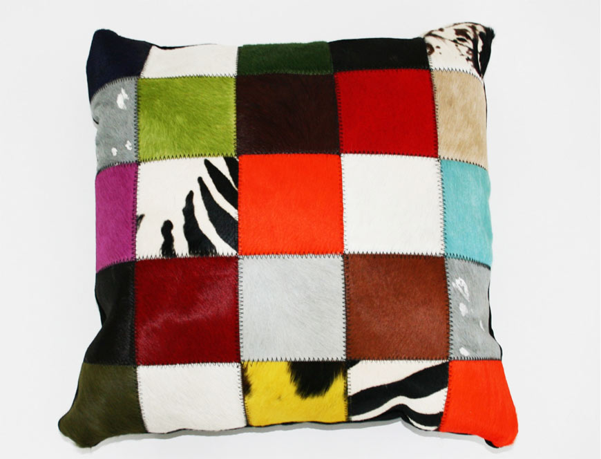 Coussin patchwork en peau de vache multicolore Elmer