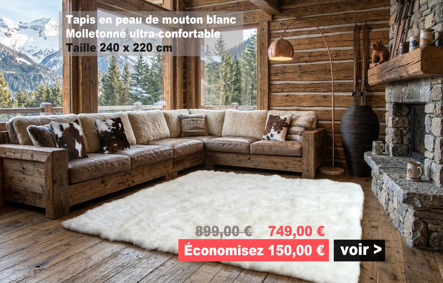 Tapis mouton molletonné dans un chalet de montagne